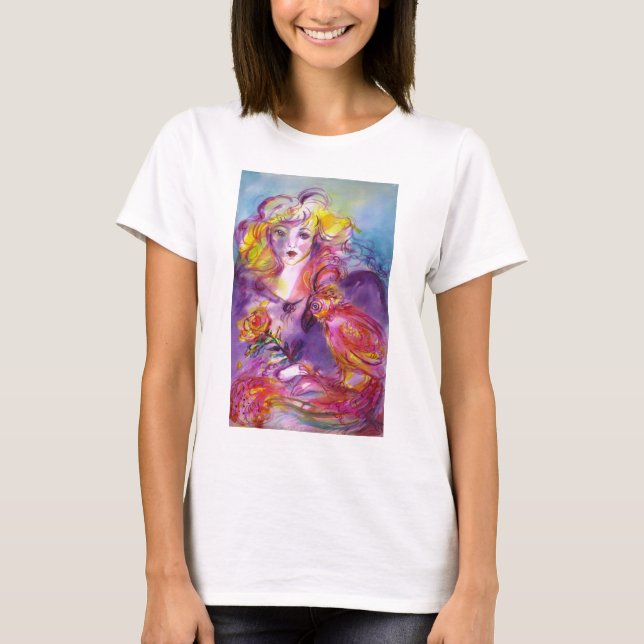 Camiseta ROSINA / Dama con Rosa y loro (Anverso)