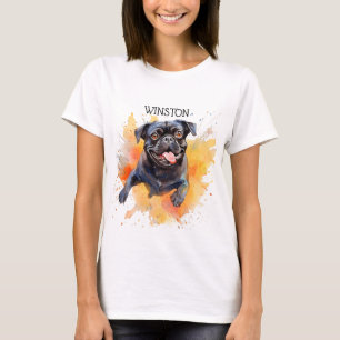 CAMISETA ROSTRO ADORABLE DE PERRO DE PUG NEGRO PERSONALIZAD