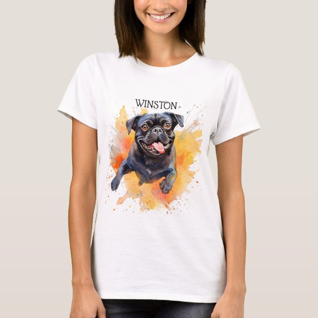 CAMISETA ROSTRO ADORABLE DE PERRO DE PUG NEGRO PERSONALIZAD (Anverso)