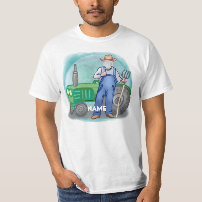 Camiseta Rostro de agricultor con tractor (Anverso)