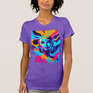 Camiseta Rostro de anime femenino dinámico en azules brilla
