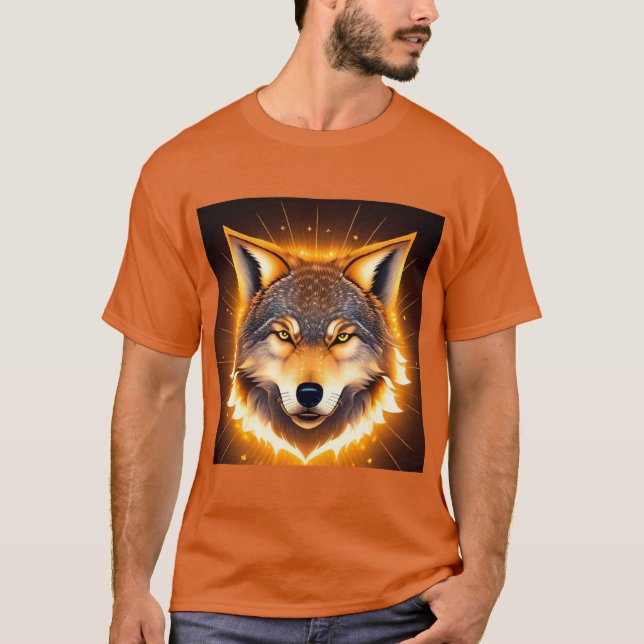 Camiseta Rostro de lobo radiante iluminado por luz dorada (Anverso)