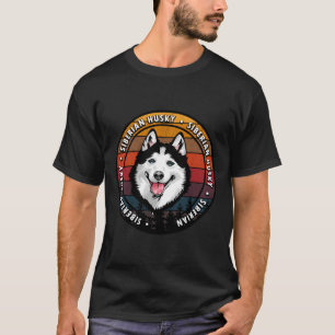 Camiseta Rostro de Perro Retro del atardecer siberiano