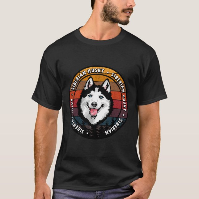 Camiseta Rostro de Perro Retro del atardecer siberiano (Anverso)