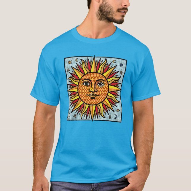 Camiseta Rostro del Sol Celestial Estilo de Arte Pop Comic  (Anverso)