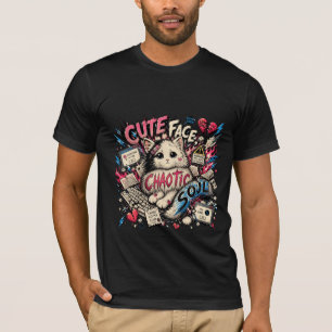 Camiseta ROSTRO DULCE, ALMA CAÓTICA – Gato Lindo Caos Y2K