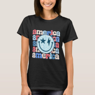 Camiseta Rostro Sonriente América Groovy Patriótico 4 De Ju
