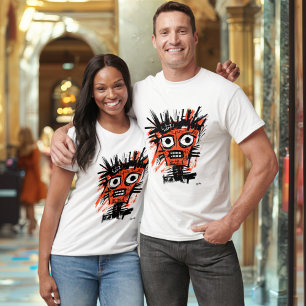 Camiseta Rostro Tribal Abstracto - Urbano Naranja y Negro I