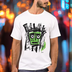 Camiseta Rostro Tribal Abstracto - Urbano Negro y Verde Aud