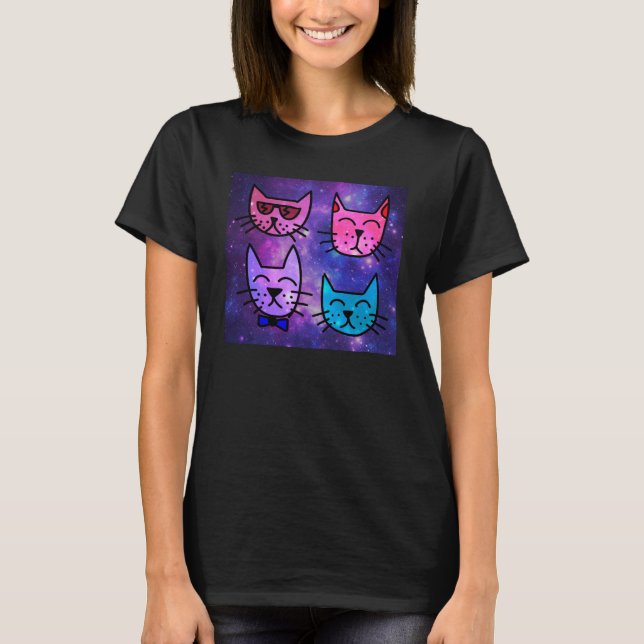 Camiseta Rostros de gato de Guay en un fondo espacial (Anverso)