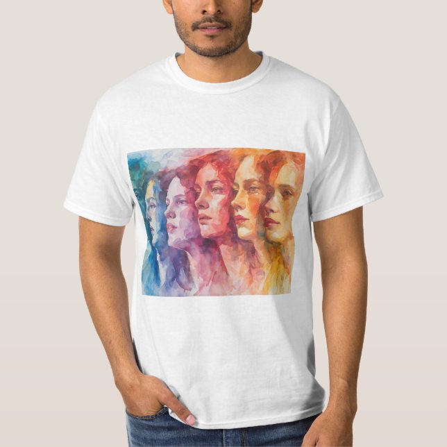 Camiseta Rostros de las mujeres - Pintura de acuarela (Anverso)
