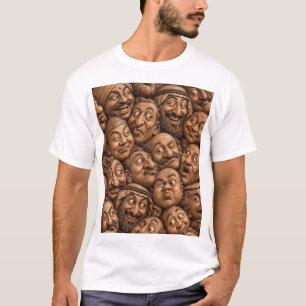 Camiseta Rostros de Madera Tallada Patrón Boho Vintage