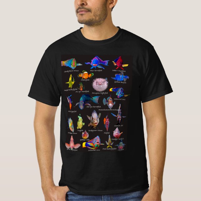 Camiseta Rostros de peces tropicales (Anverso)