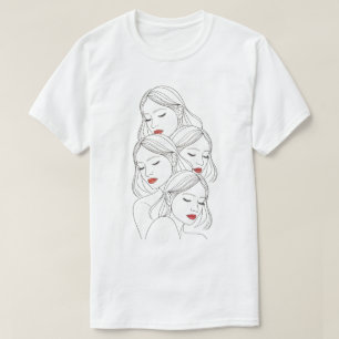 Camiseta Rostros femeninos soñadores impresos, ojos cerrado