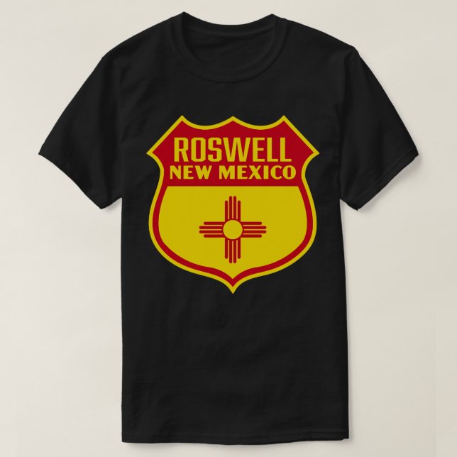 Camiseta Roswell Nuevo México Bandera Retro Escudo Rojo (Diseño del anverso)