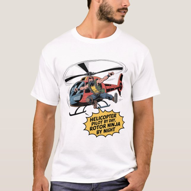 Camiseta Rotor Ninja: Dynamic Comic Style Helicopter Pilot  (Anverso)