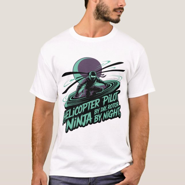 Camiseta Rotor Ninja Pilot - Dramatic Black & Neon Teal Sil (Anverso)