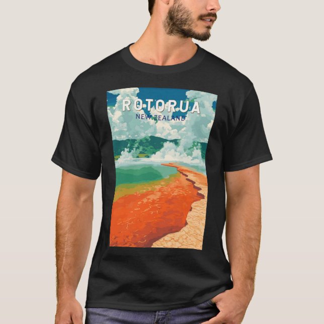 Camiseta Rotorua New Zealand Illustration Travel Art Retro  (Anverso)