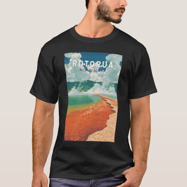 Camiseta Rotorua Nueva Zelanda Ilustracion Viaje Retro (Anverso)