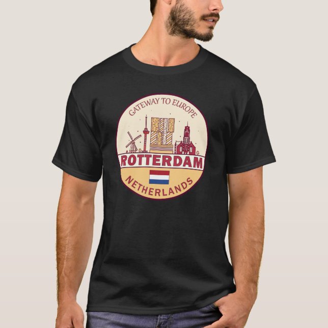 Camiseta Rótterdam Holanda City Skyline Emblem (Anverso)