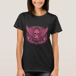 Camiseta Rotting Prettily — Pink Skull Crown Wings Gothic