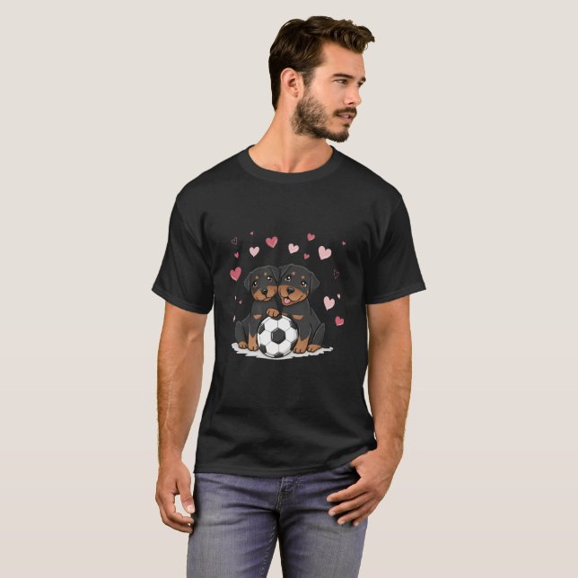 Camiseta Rottwailers with soccer ball for Valentine's Day (Anverso completo)