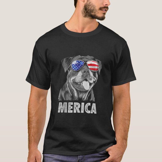 Camiseta Rottweiler 4 de julio Merica Hombres Bandera Ameri (Anverso)