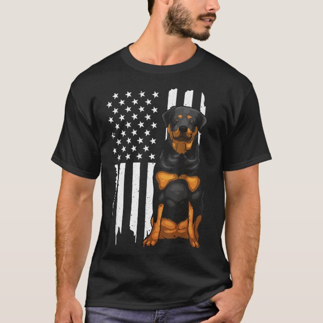 Camiseta Rottweiler Bandera Estadounidense Perro Para Hombr (Anverso)