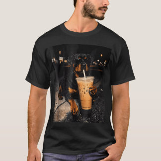 Camiseta Rottweiler Bebiendo Café Helado Divertido Animal