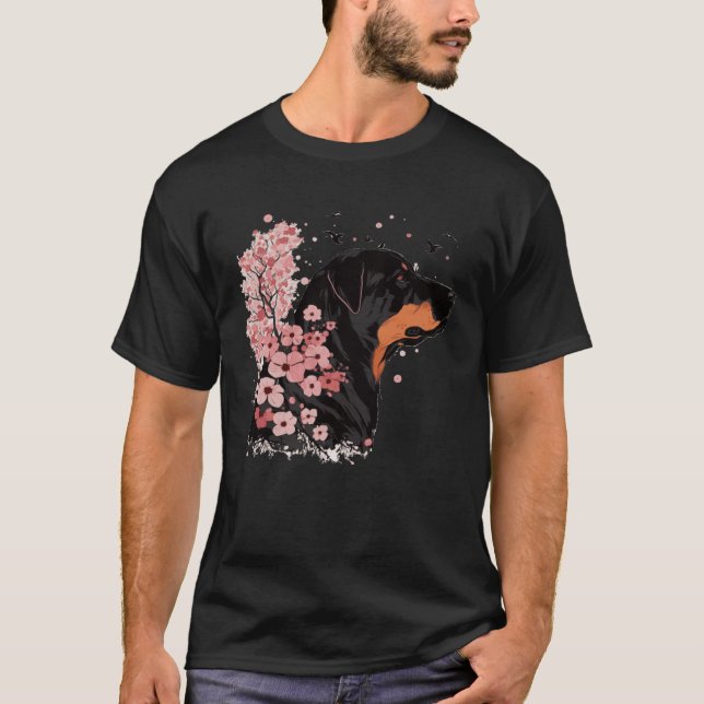 Camiseta Rottweiler Cherry Blossom Dog Sakura Flow Japonés (Anverso)