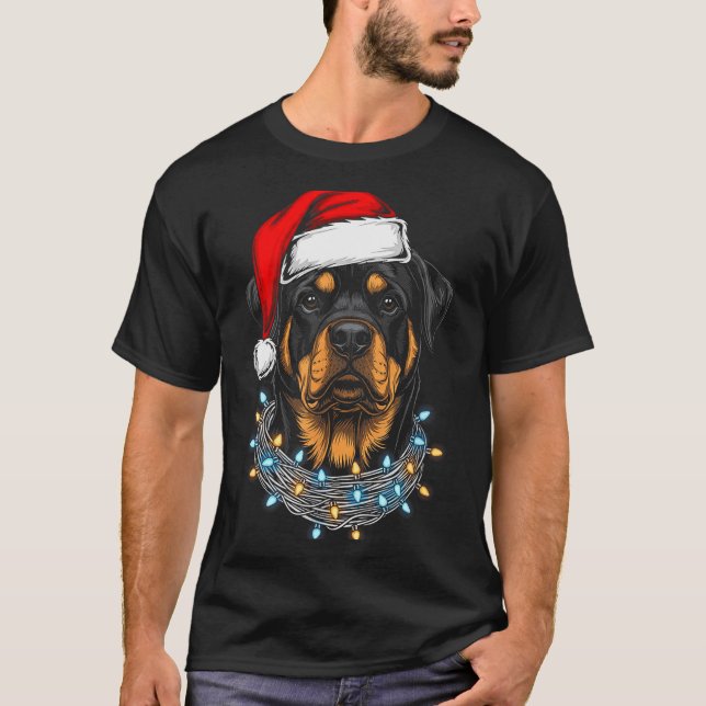 Camiseta Rottweiler Christmas Lights Santa Xmas Dog Lover  (Anverso)