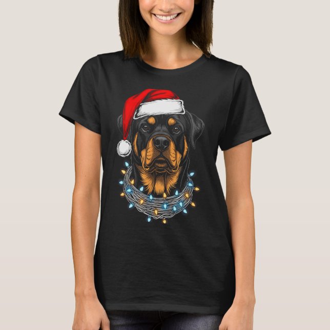 Camiseta Rottweiler Christmas Lights Santa Xmas Dog Lover  (Anverso)