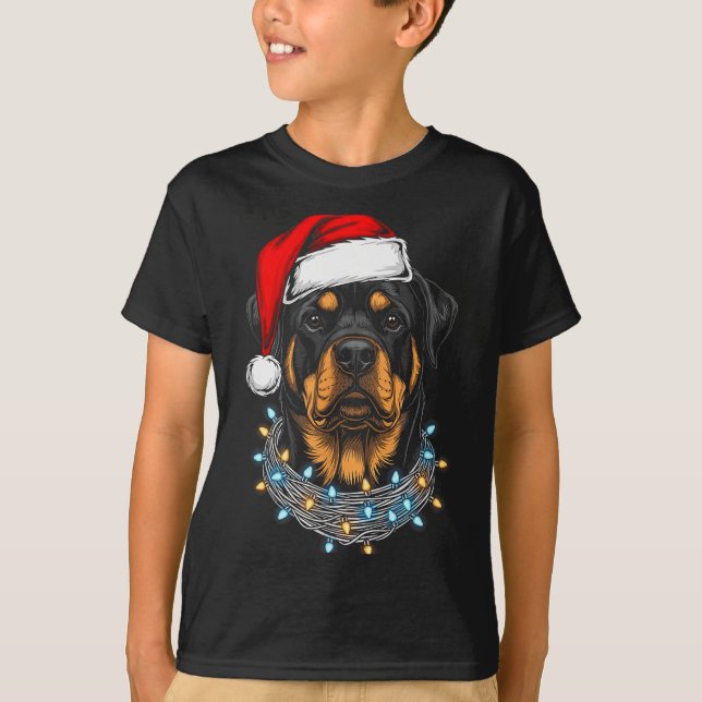 Camiseta Rottweiler Christmas Lights Santa Xmas Dog Lover  (Anverso)
