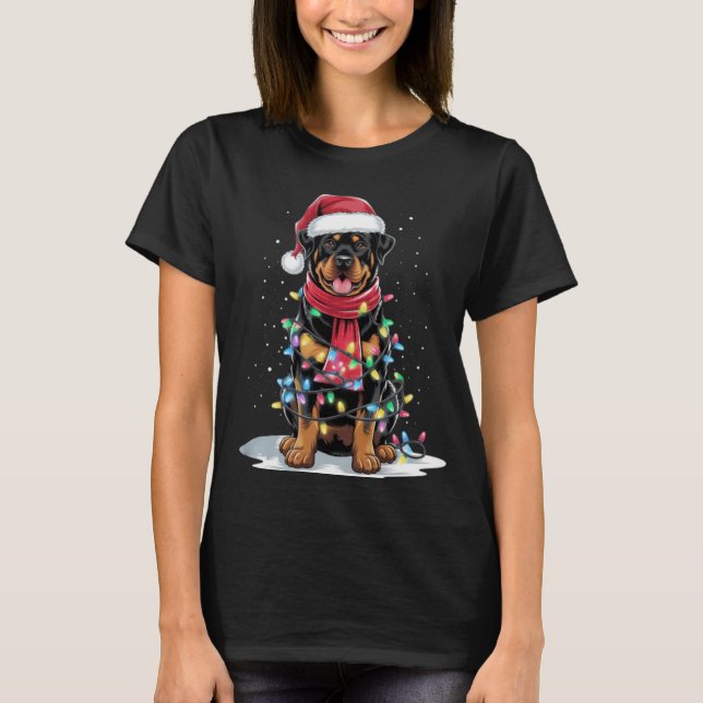 Camiseta Rottweiler Christmas Tree Santa Hat Lights Xmas Do (Anverso)