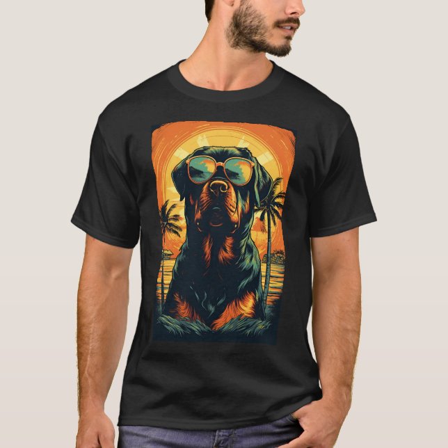 Camiseta Rottweiler con gafas de sol en la playa (Anverso)