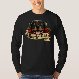 Camiseta Rottweiler Dad Red Roses Old School Tattoo Style T