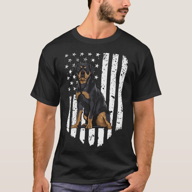 Camiseta Rottweiler De Bandera Blanca Estadounidense Negra  (Anverso)
