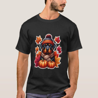 Camiseta Rottweiler de otoño dueño de calabaza hojas