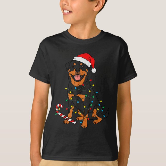 Camiseta Rottweiler Dog Christmas Lights Santa Xmas Pet Dog (Anverso)