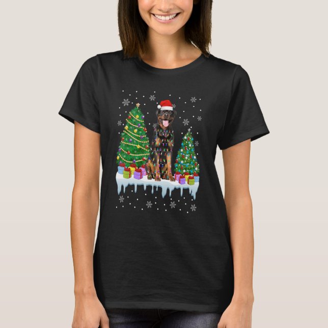 Camiseta Rottweiler Dog Christmas Tree Xmas Light Puppy (Anverso)