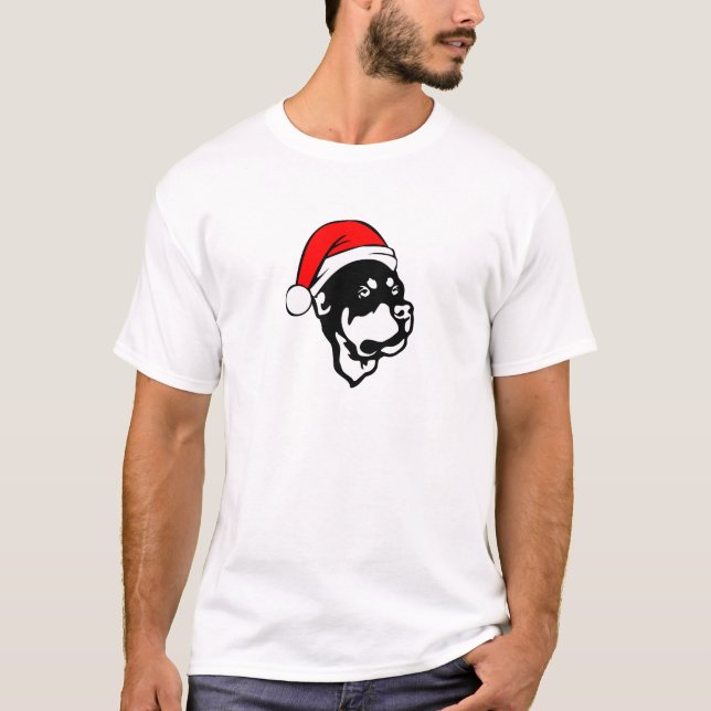 Camiseta Rottweiler Dog con Navidades rojos Santa Hat (Anverso)