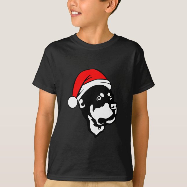 Camiseta Rottweiler Dog con Navidades rojos Santa Hat (Anverso)