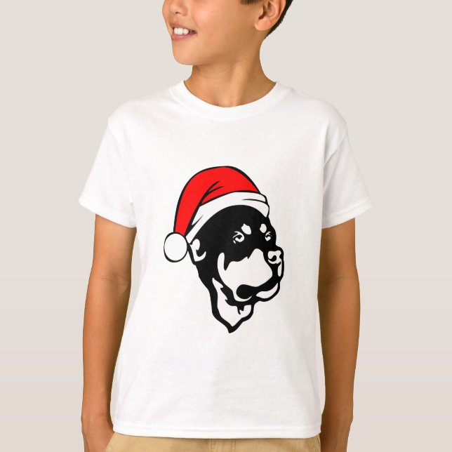 Camiseta Rottweiler Dog con Navidades rojos Santa Hat (Anverso)