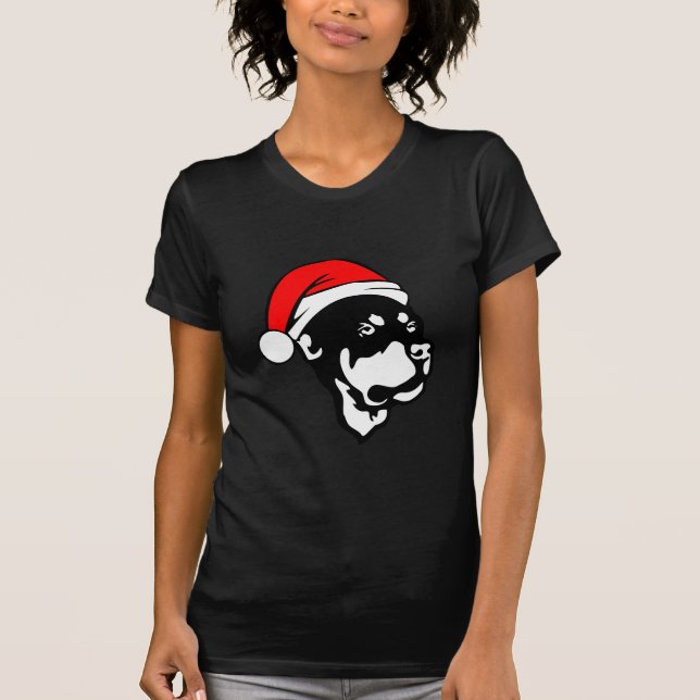 Camiseta Rottweiler Dog con Navidades rojos Santa Hat (Anverso)