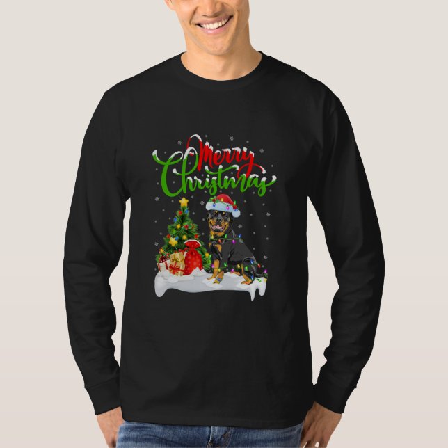 Camiseta Rottweiler Dog Lover Xmas Lighting Rottweiler (Anverso)