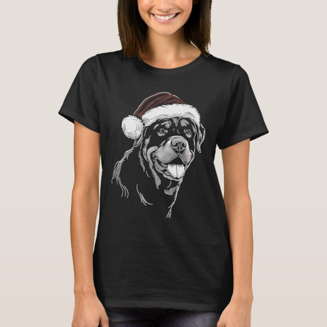 Camiseta Rottweiler Dog Santa Hat Christmas Xmas Pajama  (Anverso)