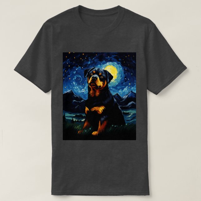 Camiseta Rottweiler Dog Starry Night Van Gogh Art Lover (Diseño del anverso)