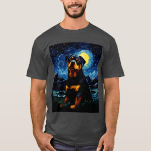 Camiseta Rottweiler Dog Starry Night Van Gogh Art Lover