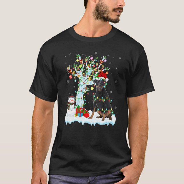 Camiseta Rottweiler Dog Xmas Tree Light Santa Rottweiler (Anverso)
