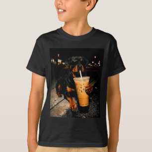 Camiseta Rottweiler genial bebiendo café helado arte divert